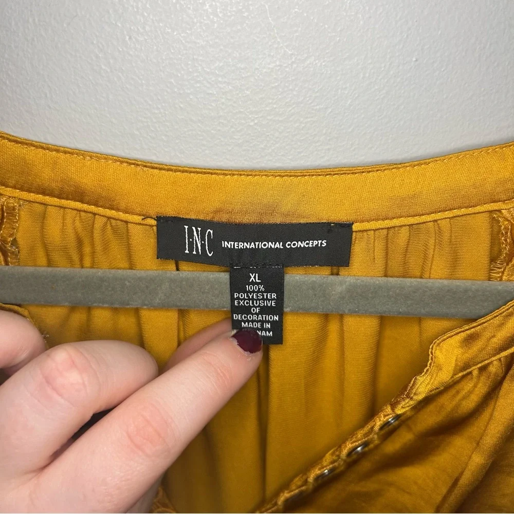 INC International Concepts Mustard Blouse with Lace Details - Picture 4 of 5